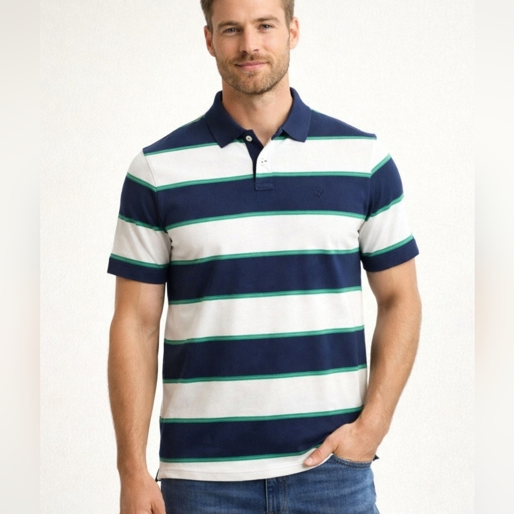 Urban Pipeline Polo Shirt Size L Blue Green White Striped 100% Cotton Casual
